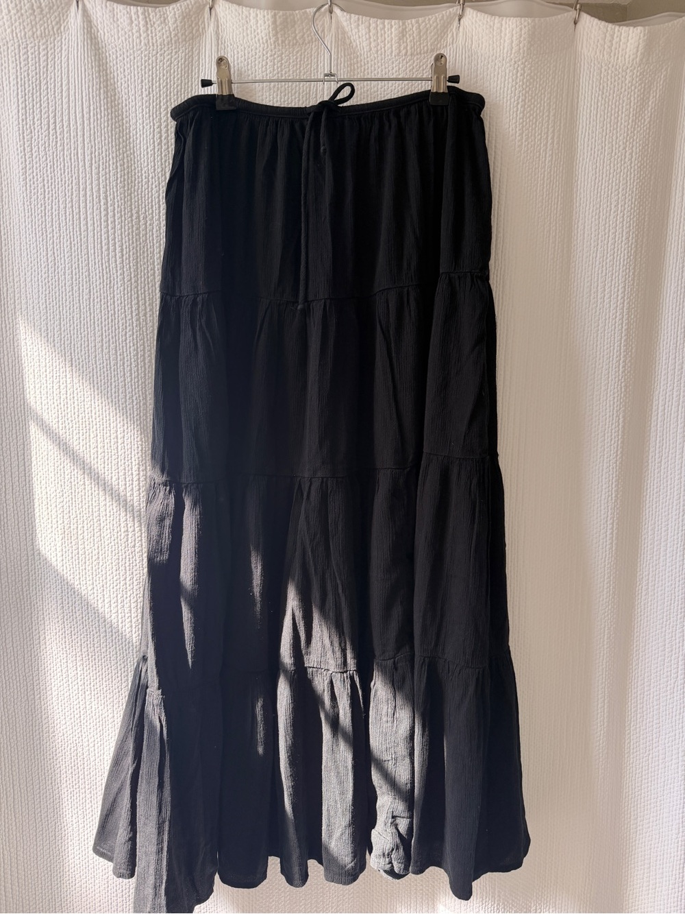 aerie Black Tiered Maxi Skirt with Drawstring Waist